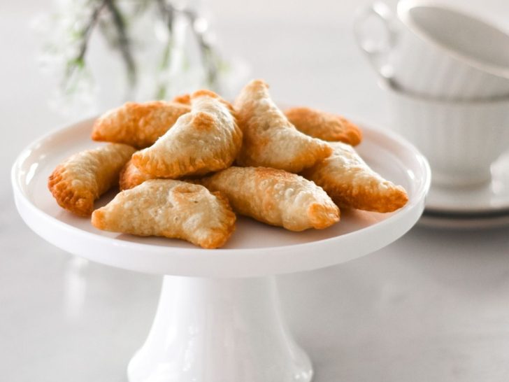 Indian sweet treat, flaky pastry filled with coconut
