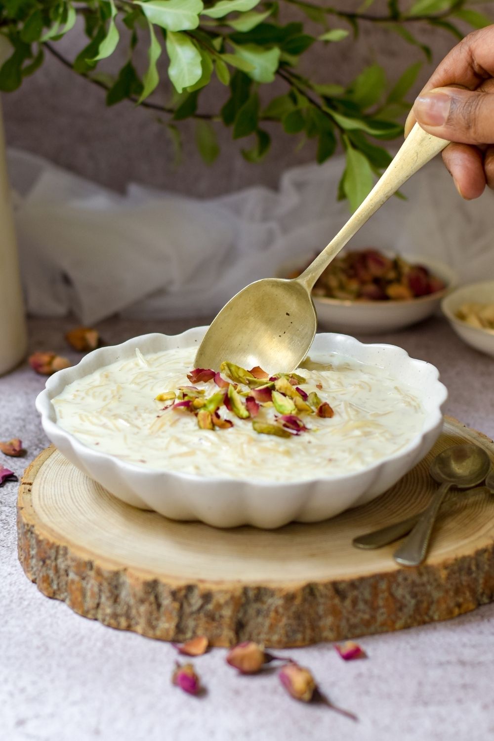 RIch Creamy Vermicelli Pudding in a white bowl