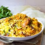Chicken Masala Biryani in a white bowl