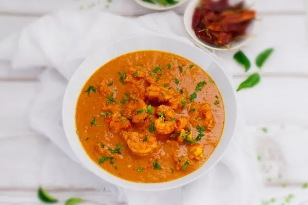 Goan Prawn Curry in a white bowl
