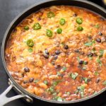 Chili Mac and Cheese in a black pan