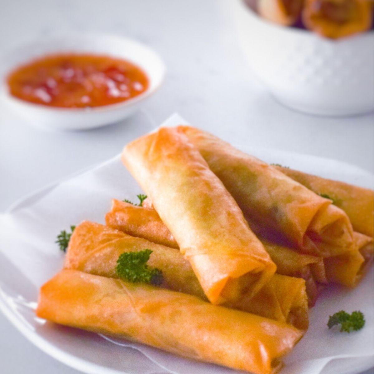 Vegetable Spring Rolls on a white plate