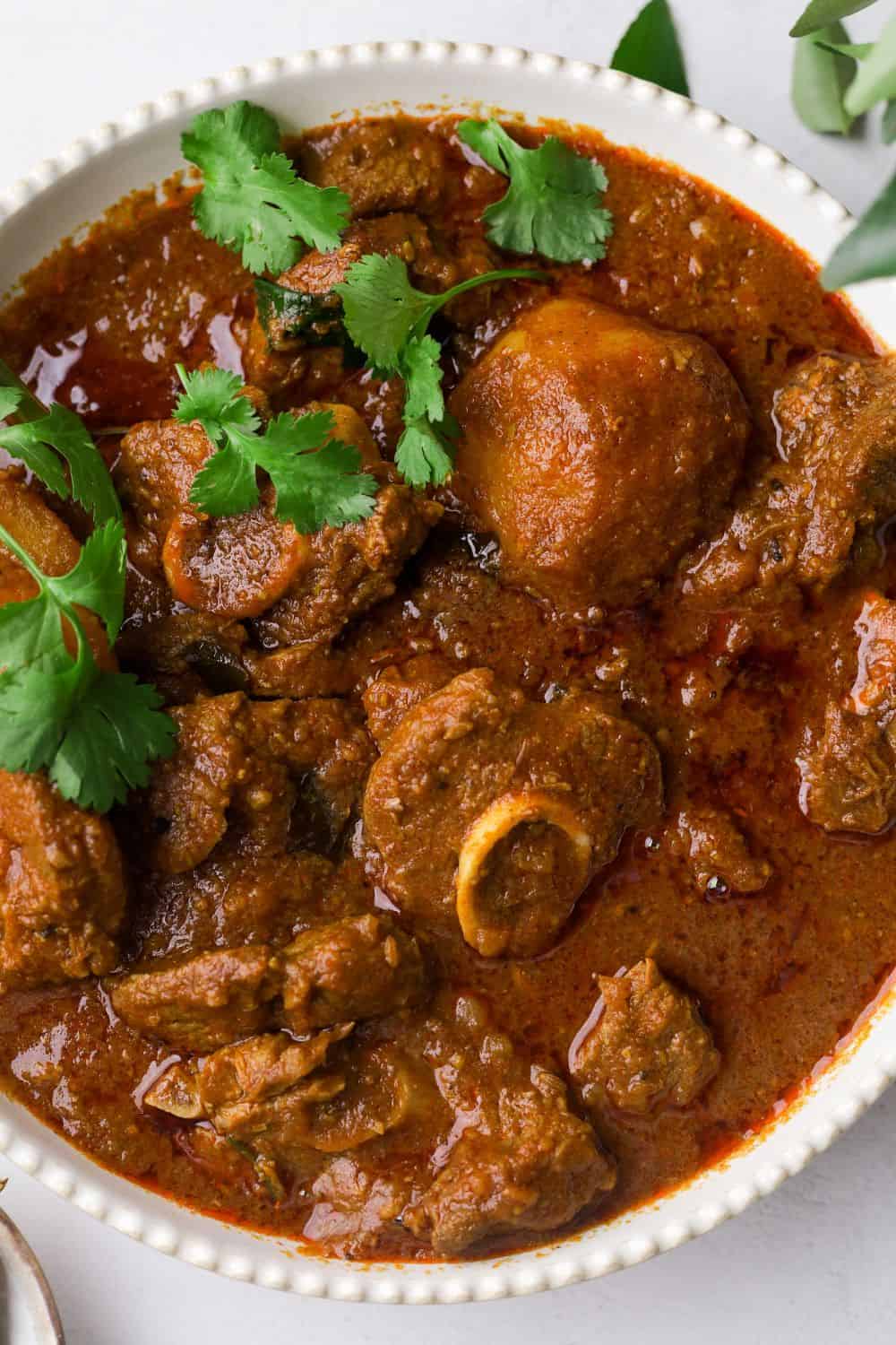 Durban Lamb Curry in a white bowl