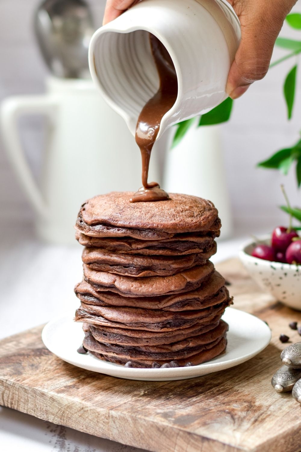 Fluffy Chocolate Pancakes with chocolate ganahe