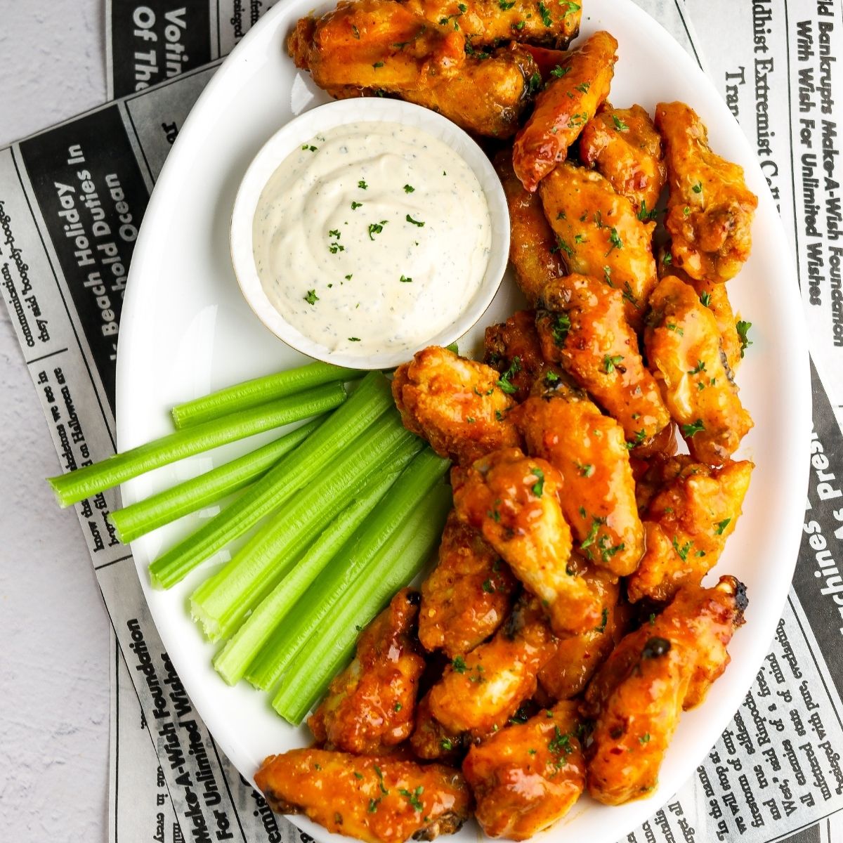 Cajun Honey Buffalo Wings on a white platter