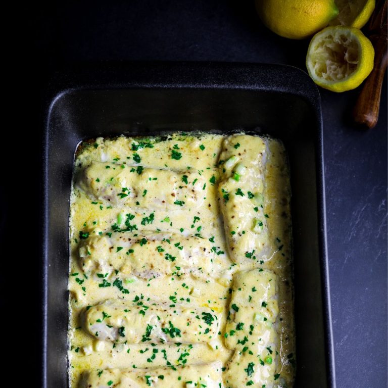 Baked Fish with Lemon Butter Sauce