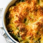 Cauliflower and Broccoli Bake in a white dish