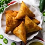 Chicken Cheese Jalapeno Samoosas in a white bowl