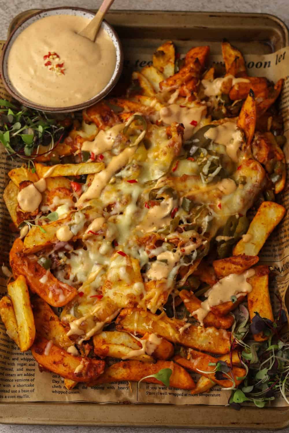 Homemade Spicy Fully Loaded Fries ready to serve